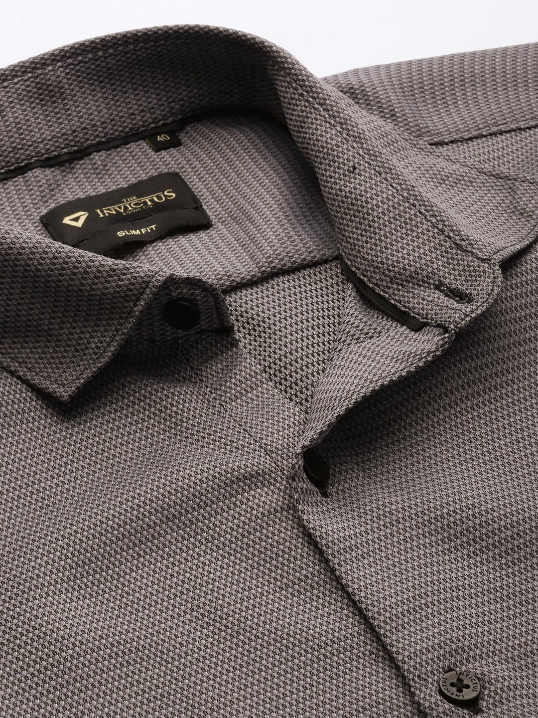 INVICTUS - Men Easy Care Grey & Black Self Design Sustainable Formal Shirt
